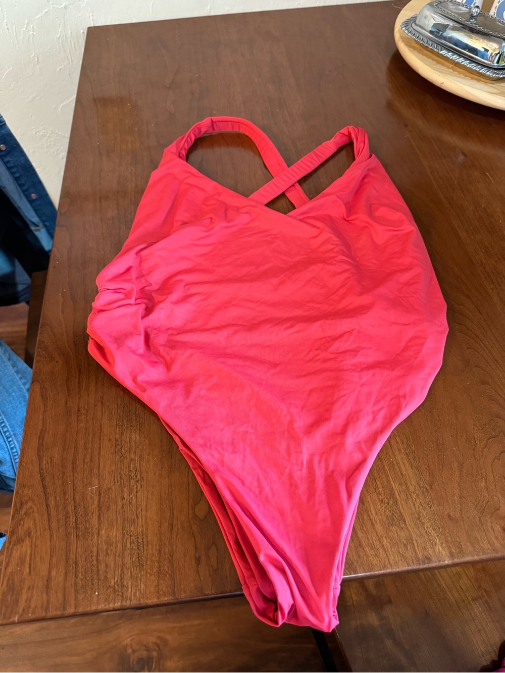 Bold Red V-Neck One-Piece Swimsuit - Picture 3 of 5